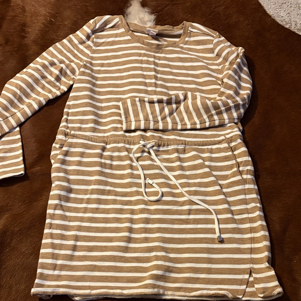 Merona Tan and White Striped Top